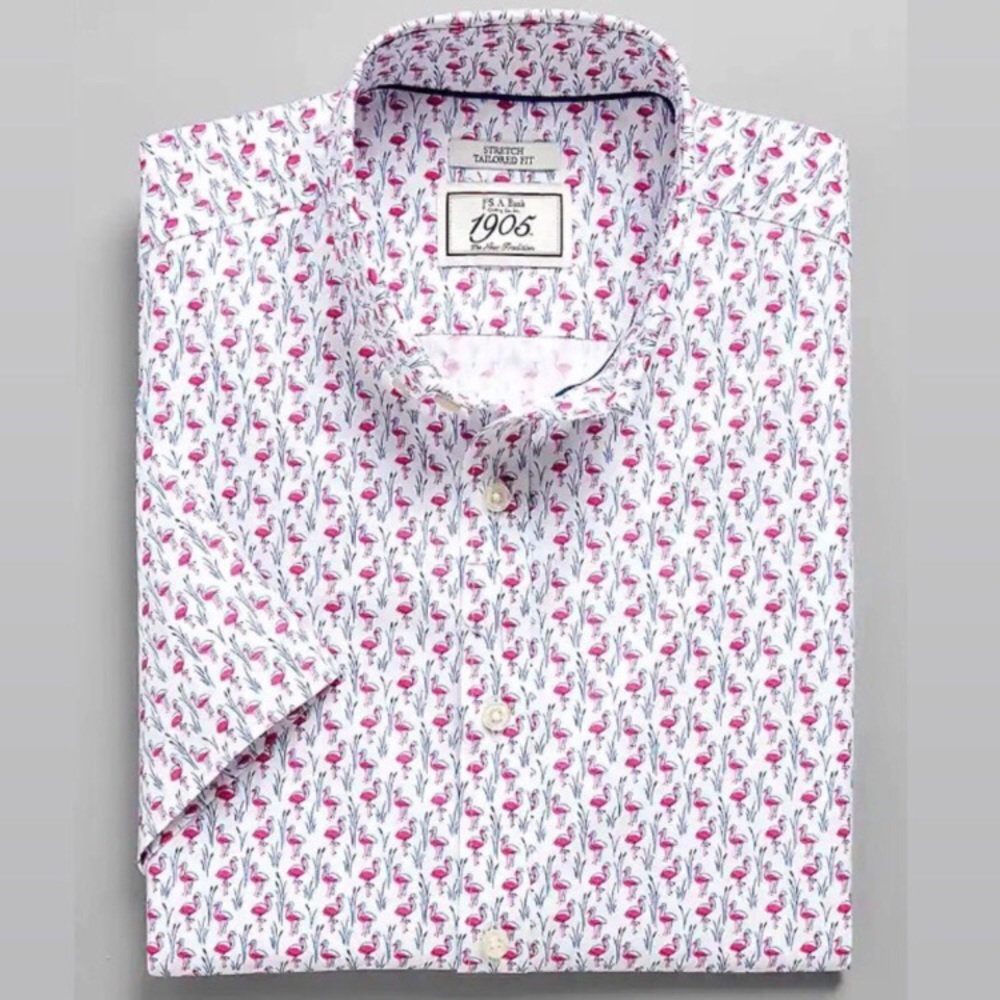Jos.A.Bank Tailored Ss Button-Down Flamingo Shirt - image 1